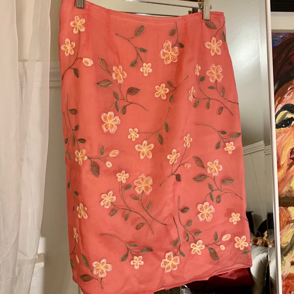 Inc Embroidered Silk Skirt